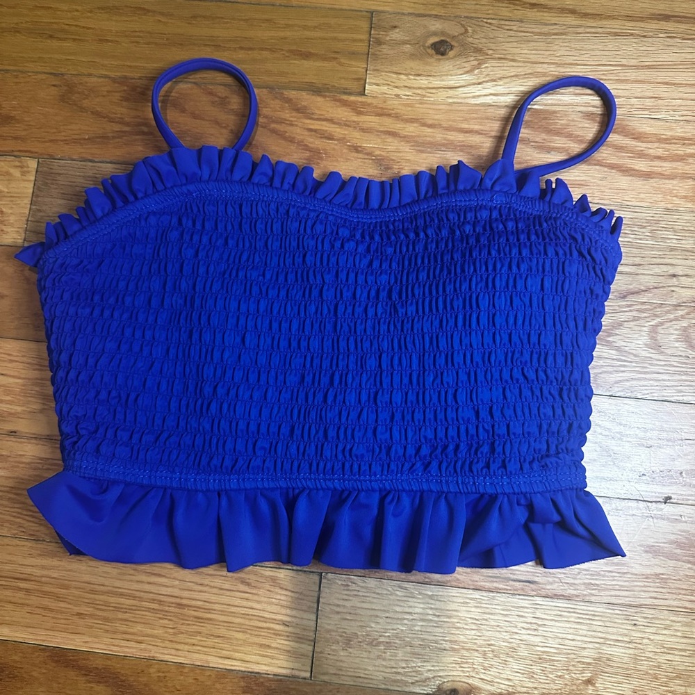 Decree Blue Swim Top Bandeau‎ Ruched Shirred Small Adjustable/Removable Straps